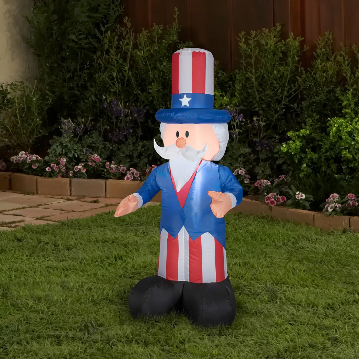 48 in. Patriotic Inflatable Decoration, Blue Uncle Sam wearing Red White and Blue Suit and Hat