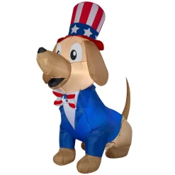 60 in. Patriotic Inflatable Decoration, Blue Brown Dog wearing Red White and Blue Suit and Hat