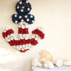 20 in. Patriotic Wreath, Blue Cross Shape with Red White and Blue Flower Blooms White Stars