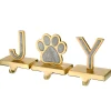 5 in. 3-Piece Silver Sparkle JOY Christmas Stocking Holders, Silver and Gold with Paw Print