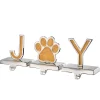 5 in. 3-Pieces Gold Sparkle JOY Christmas Stocking Holders, Gold and Silver with Paw Print