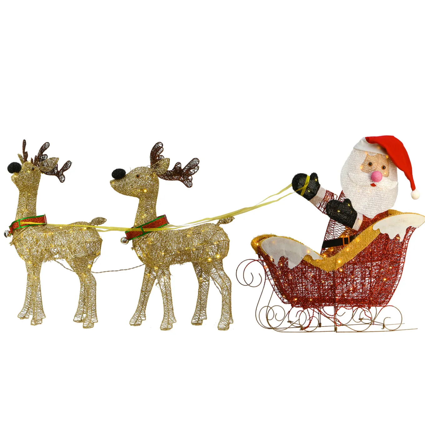 33 in. Pre Lit Santa and Reindeer Decoration, with Warm White LED Lights