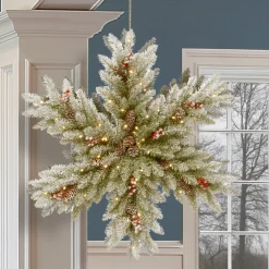 32 in. Pre-Lit Dunhill Fir Double-Sided Flocked Snowflake with LED Lights