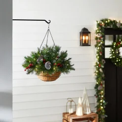 20 in. Pre-Lit Frosted Berry Hanging Basket with LED Lights