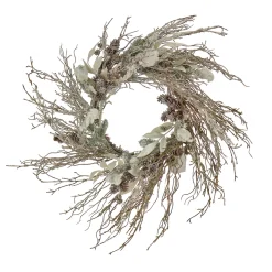 24 in. Pre-Lit Alpine Snow Lump Wreath with Pure White LED Rice Lights