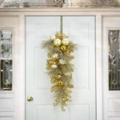 36 in. Pre-Lit Be Merry Decorated Gold Teardrop with Warm White LED Lights