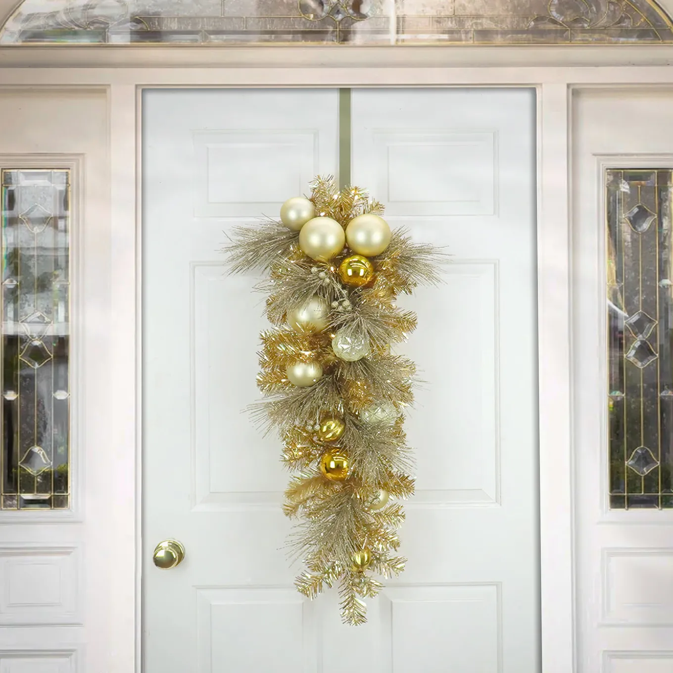 36 in. Pre-Lit Be Merry Decorated Gold Teardrop with Warm White LED Lights