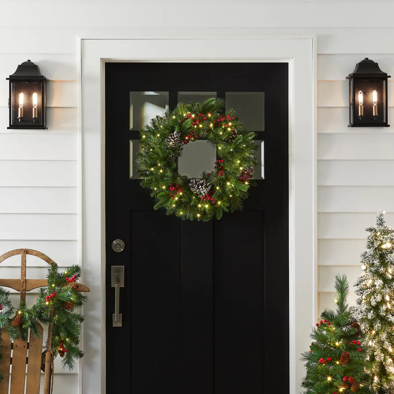 24 in. Pre-Lit Bristle Berry Wreath with LED Lights