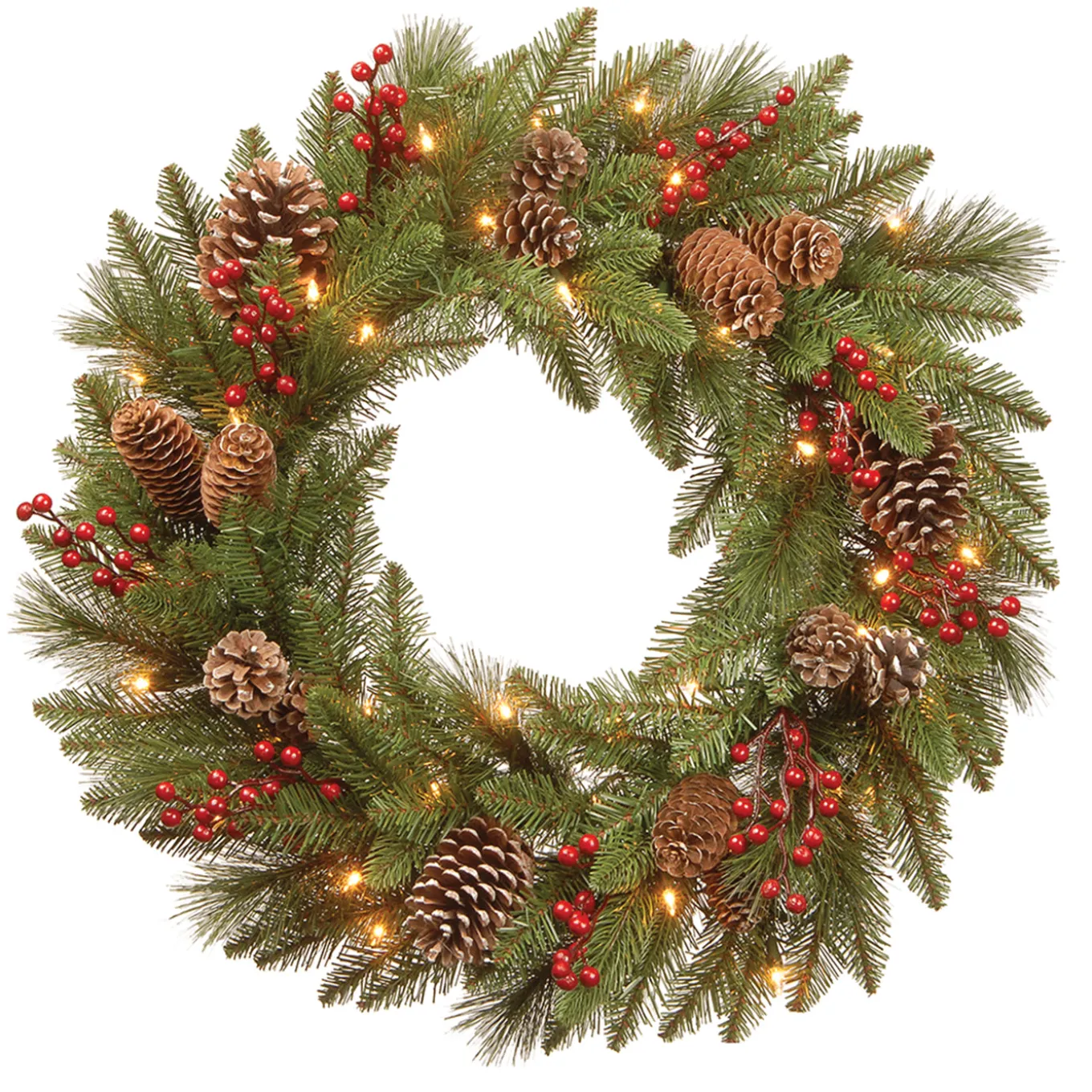 24 in. Pre-Lit Bristle Berry Wreath with LED Lights