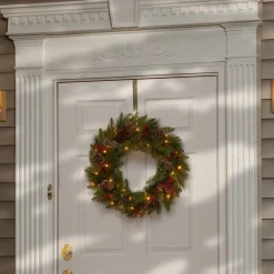 24 in. Pre-Lit Bristle Berry Wreath with LED Lights