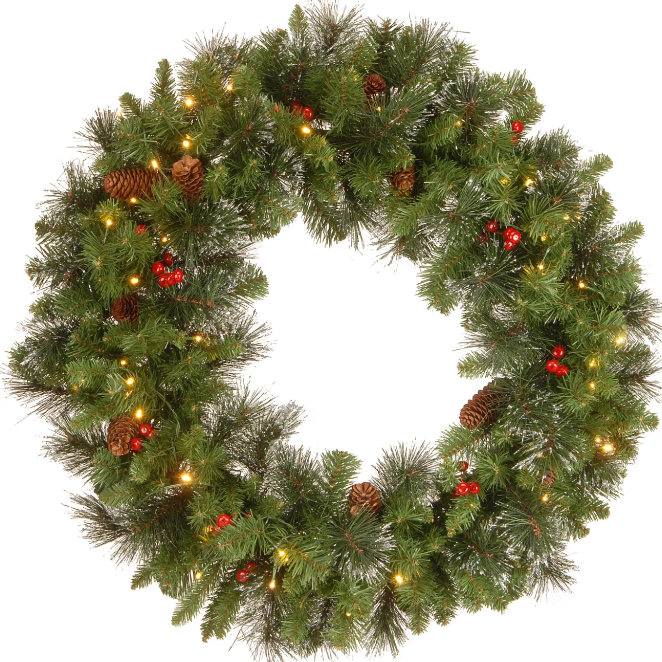 30 in. Pre-Lit Crestwood Spruce Wreath with Warm White LED Lights