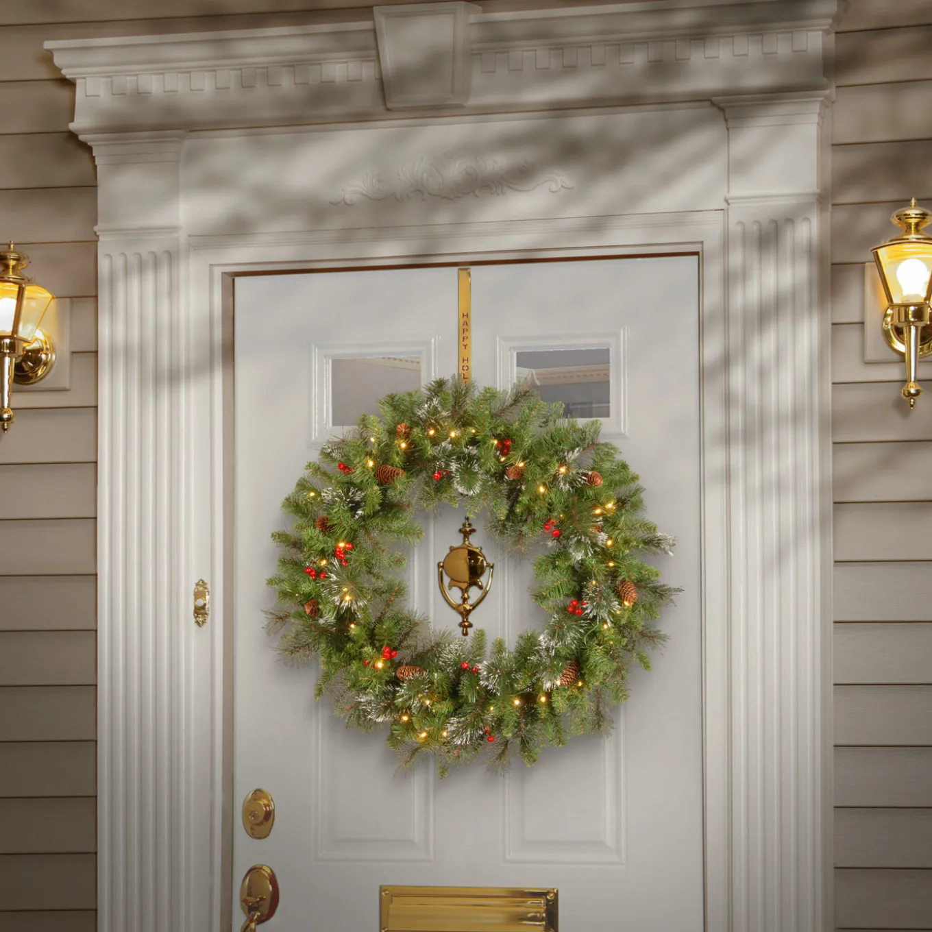 30 in. Pre-Lit Crestwood Spruce Wreath with Warm White LED Lights