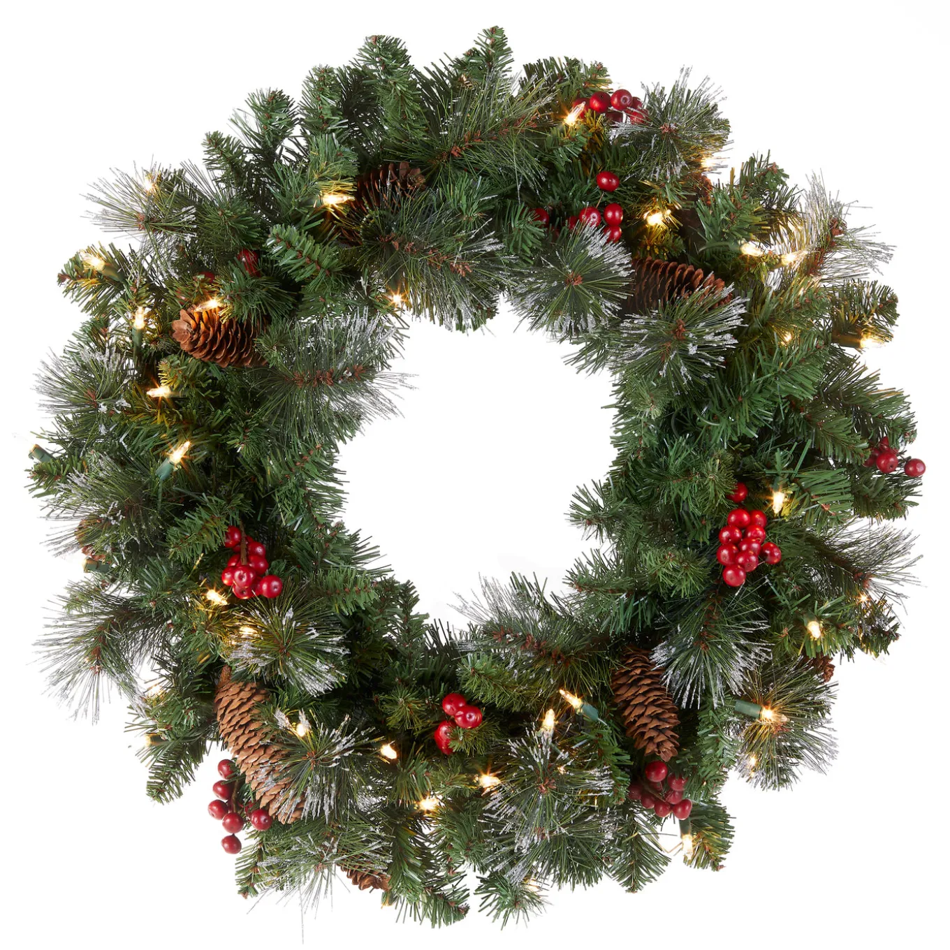 24 in. Pre-Lit Crestwood Spruce Wreath with Clear Lights - Plug In