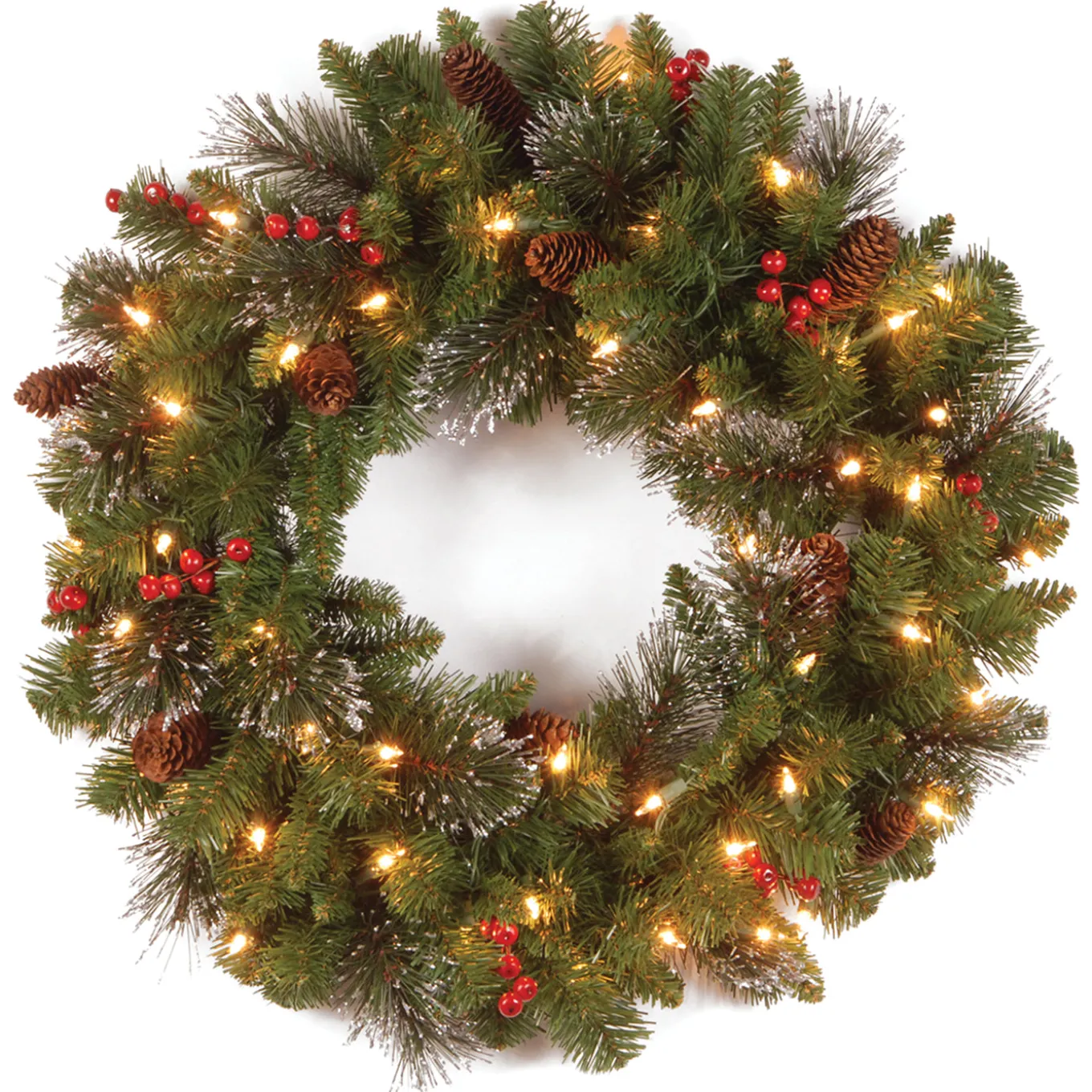 24 in. Pre-Lit Crestwood Spruce Wreath with Clear Lights - Plug In