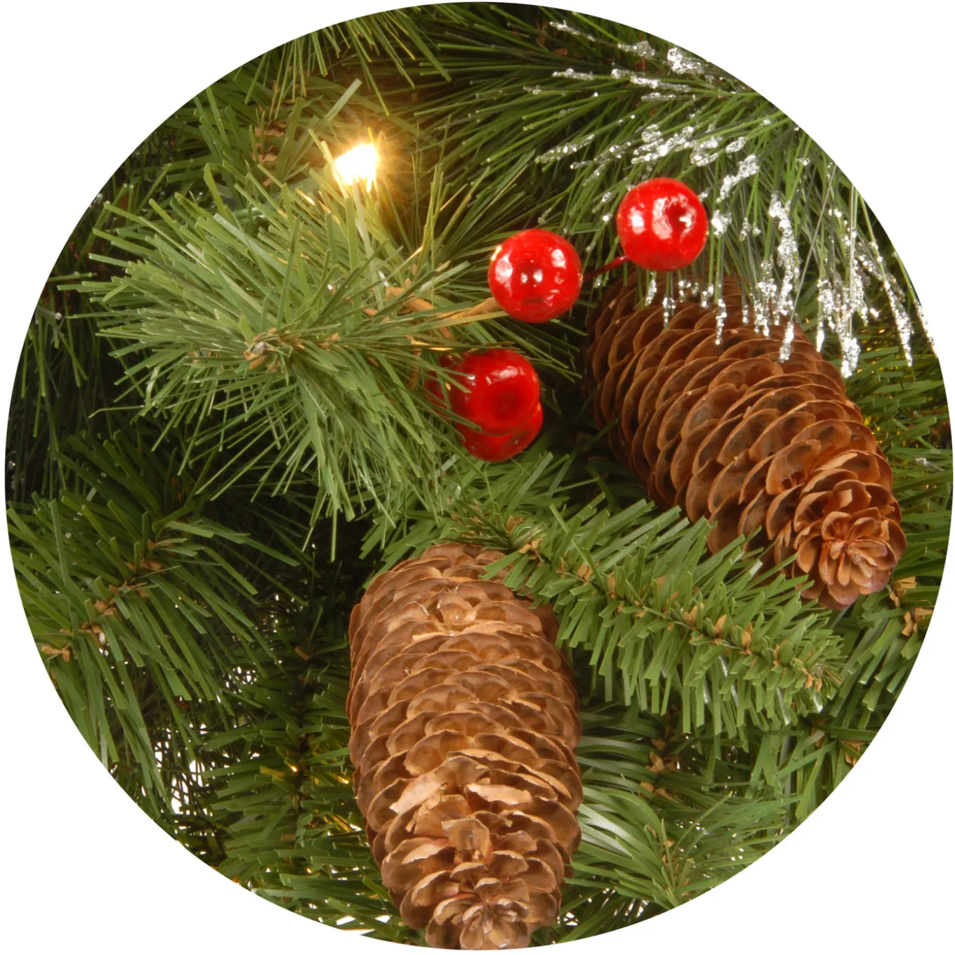 24 in. Pre-Lit Crestwood Spruce Wreath with Clear Lights - Plug In