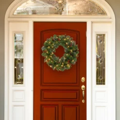 24 in. Pre-Lit Crestwood Spruce Wreath with Warm White LED Lights
