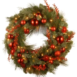 24 in. Pre-Lit Decorative Collection Red Mixed Wreath with Warm White LED Lights