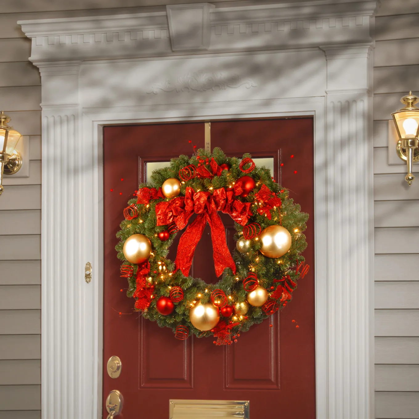 36 in. Pre-Lit Decorative Collection Cozy Christmas Wreath with Red and Clear Lights