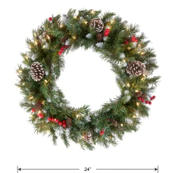 24 in. Pre-Lit Frosted Berry Wreath with Clear Lights, Plug-In
