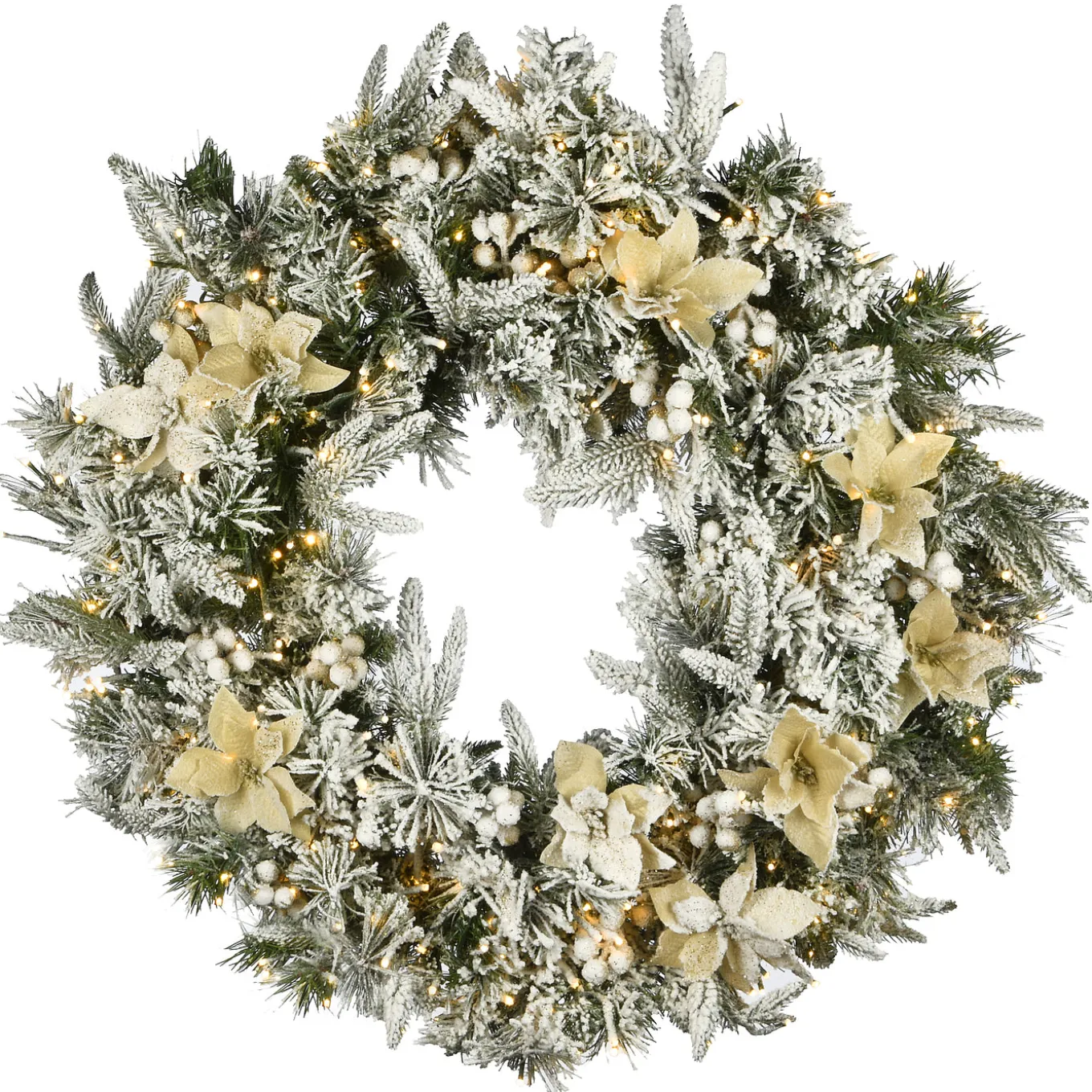 30 in. Pre-Lit Frosted Colonial Fir Wreath with Dual Color LED Cosmic Lights