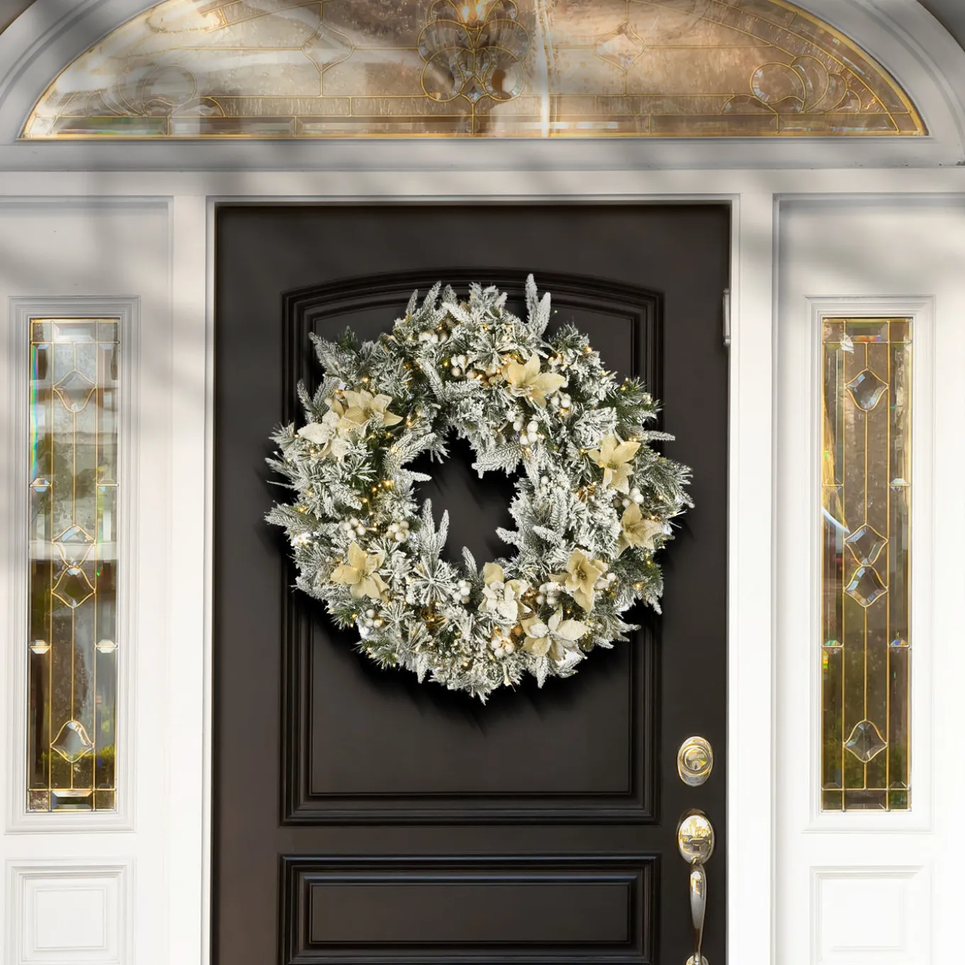 30 in. Pre-Lit Frosted Colonial Fir Wreath with Dual Color LED Cosmic Lights