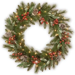 30 in. Pre-Lit Frosted Pine Berry Wreath with LED Lights