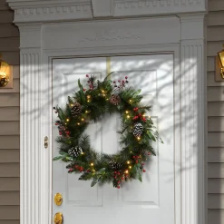 30 in. Pre-Lit Frosted Pine Berry Wreath with LED Lights
