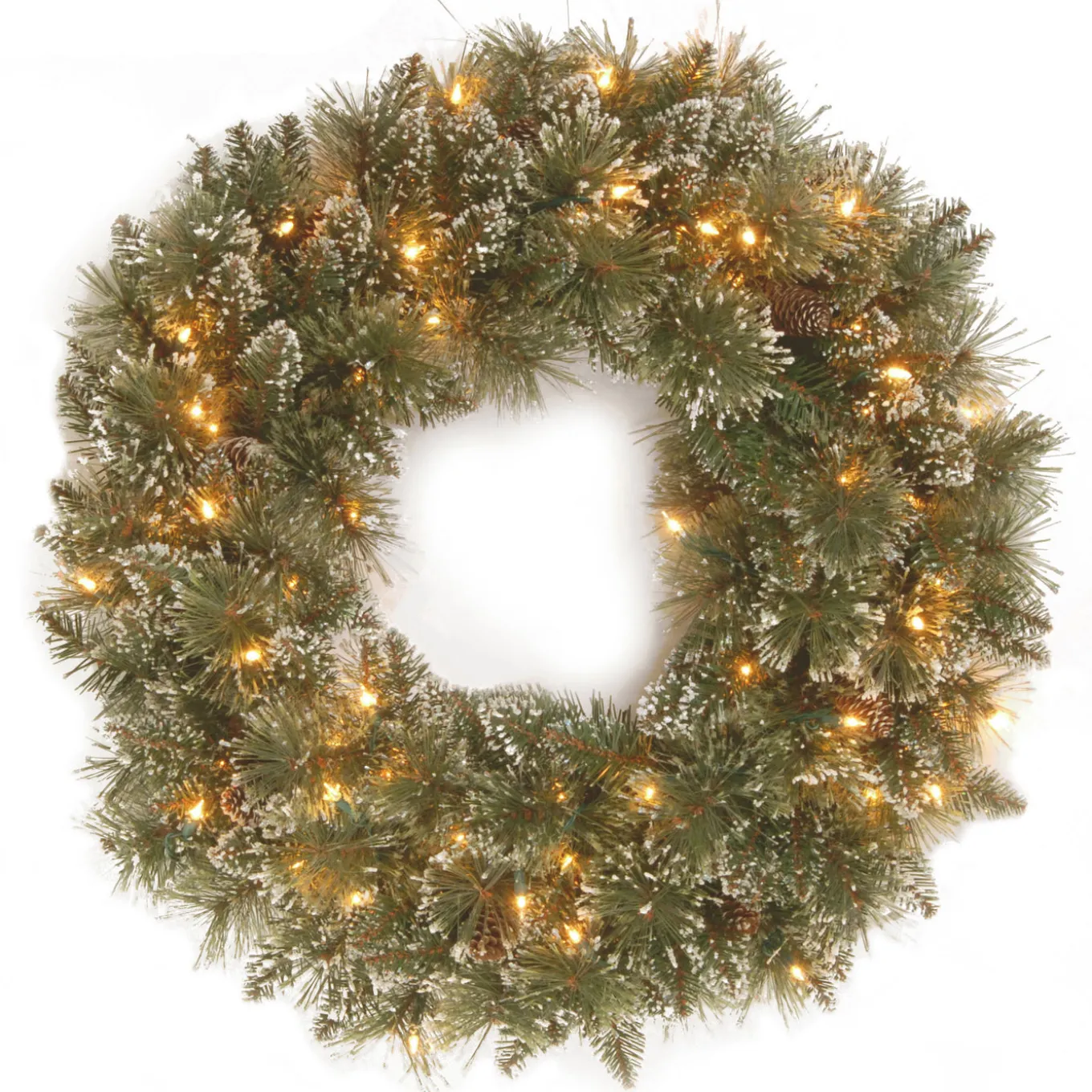 24 in. Pre-Lit Glittery Bristle Pine Wreath with Twinkly LED Lights