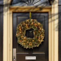 24 in. Pre-Lit Glittery Bristle Pine Wreath with Twinkly LED Lights