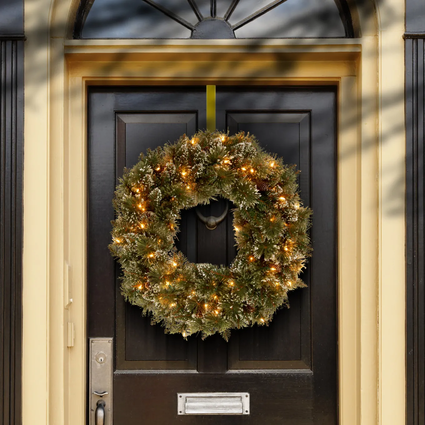 24 in. Pre-Lit Glittery Bristle Pine Wreath with Twinkly LED Lights