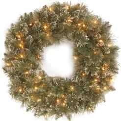 30 in. Pre-Lit Glittery Bristle Pine Wreath with Twinkly LED Lights