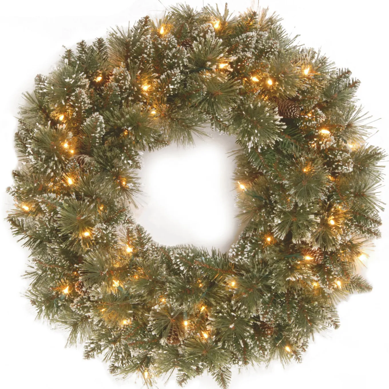 30 in. Pre-Lit Glittery Bristle Pine Wreath with Twinkly LED Lights