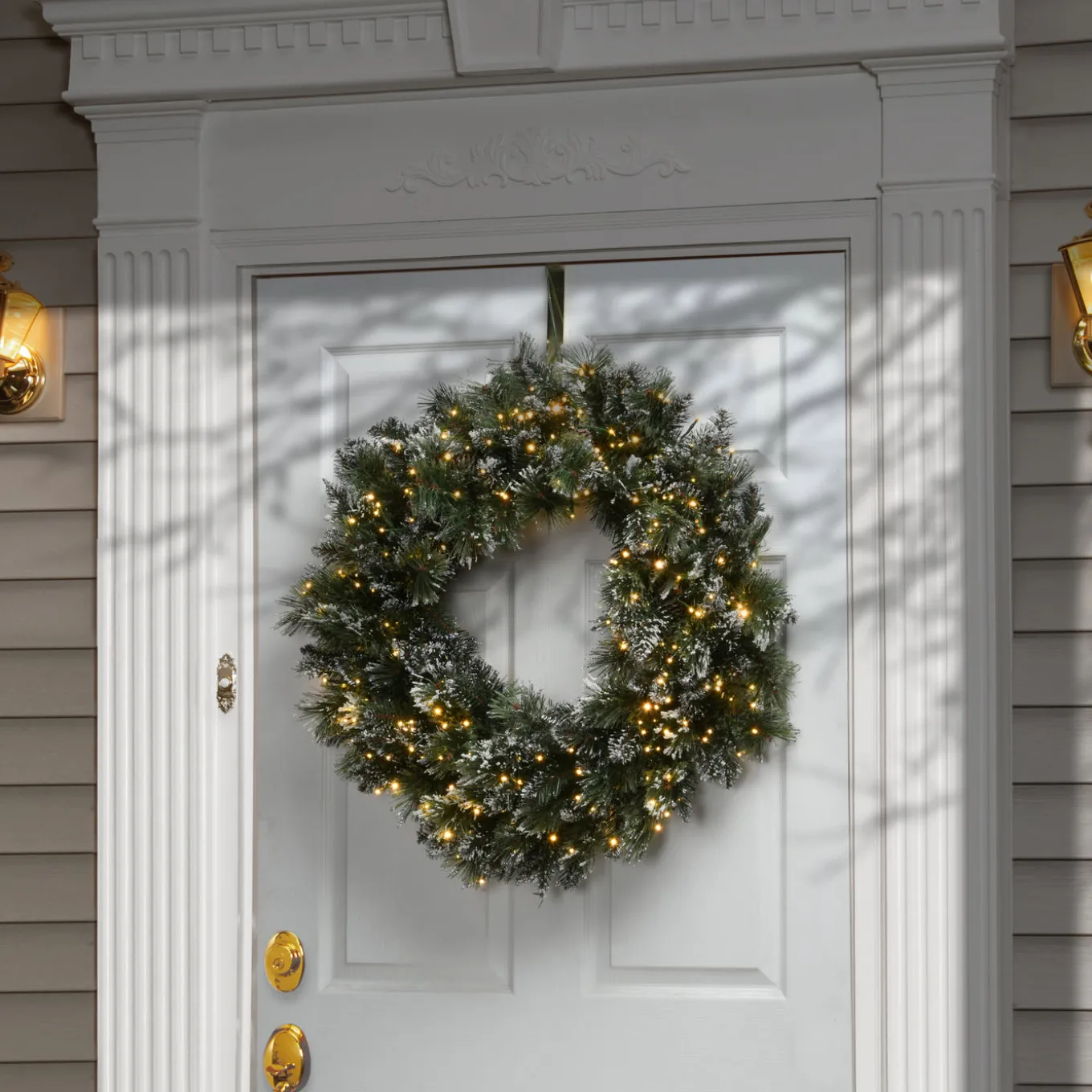 30 in. Pre-Lit Glittery Bristle Pine Wreath with Dual Color LED Cosmic Lights