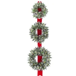 26 in. Pre-Lit Glittery Bristle Triple Wreath with LED Lights