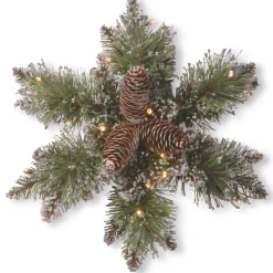 14 in. Pre-Lit Glittery Bristle Pine Snowflake with Warm White LED Lights