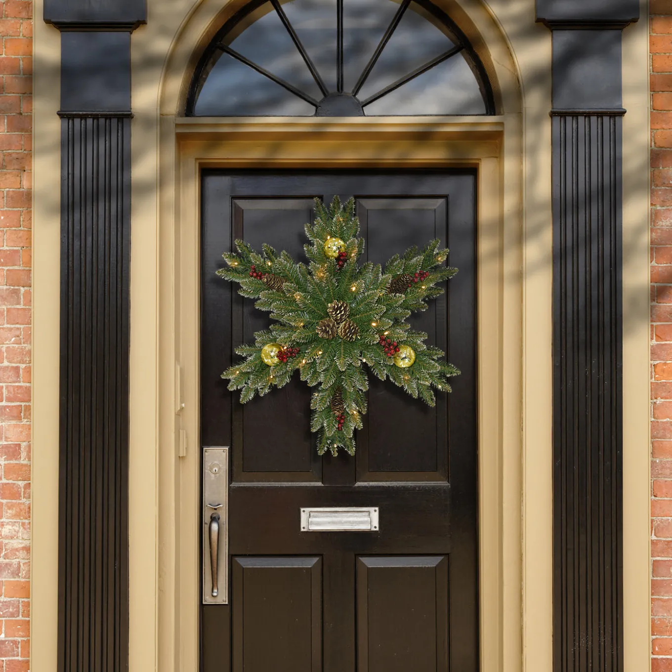 32 in. Pre-Lit Glittery Gold Dunhill Fir Snowflake with LED Lights