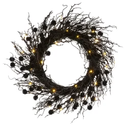 24 in. Pre-Lit Halloween Deadwood Twig Wreath with LED Lights
