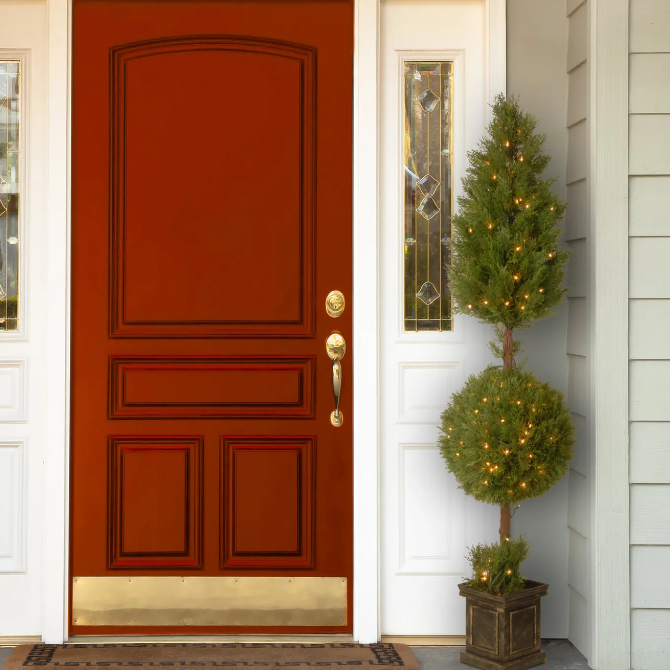 72 in. Pre-Lit Juniper Cone and Ball Topiary Tree in a Black Square Pot with Clear Lights