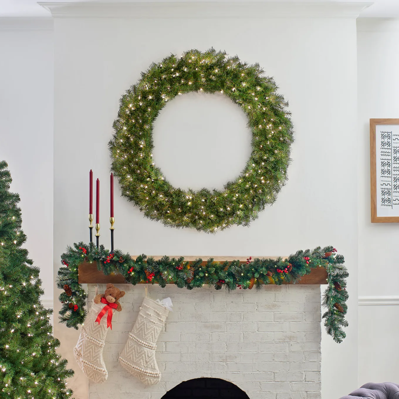 48 in. Pre-Lit Norwood Fir Wreath with Clear Lights