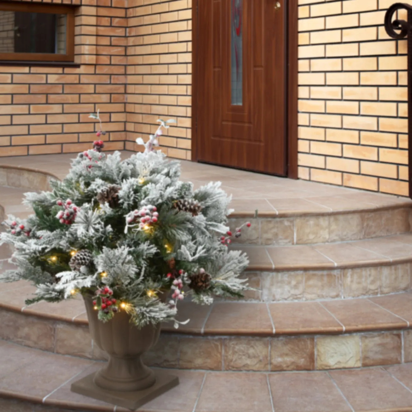 22 in. Pre-Lit Snowy Bedford Urn Filler with LED Lights