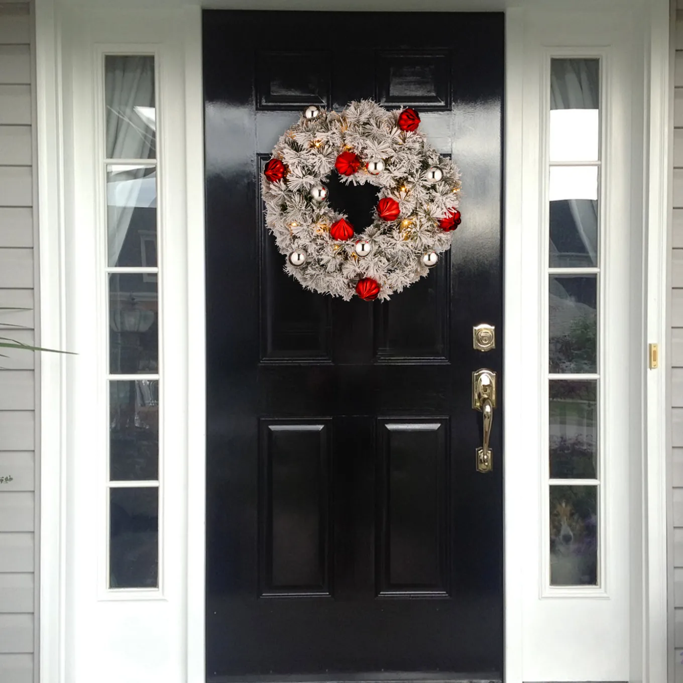 24 in. Pre-Lit Snowy Bristle Pine Wreath with LED Lights