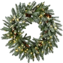 30 in. Pre-Lit Snowy Morgan Spruce Wreath with Twinkly LED Lights