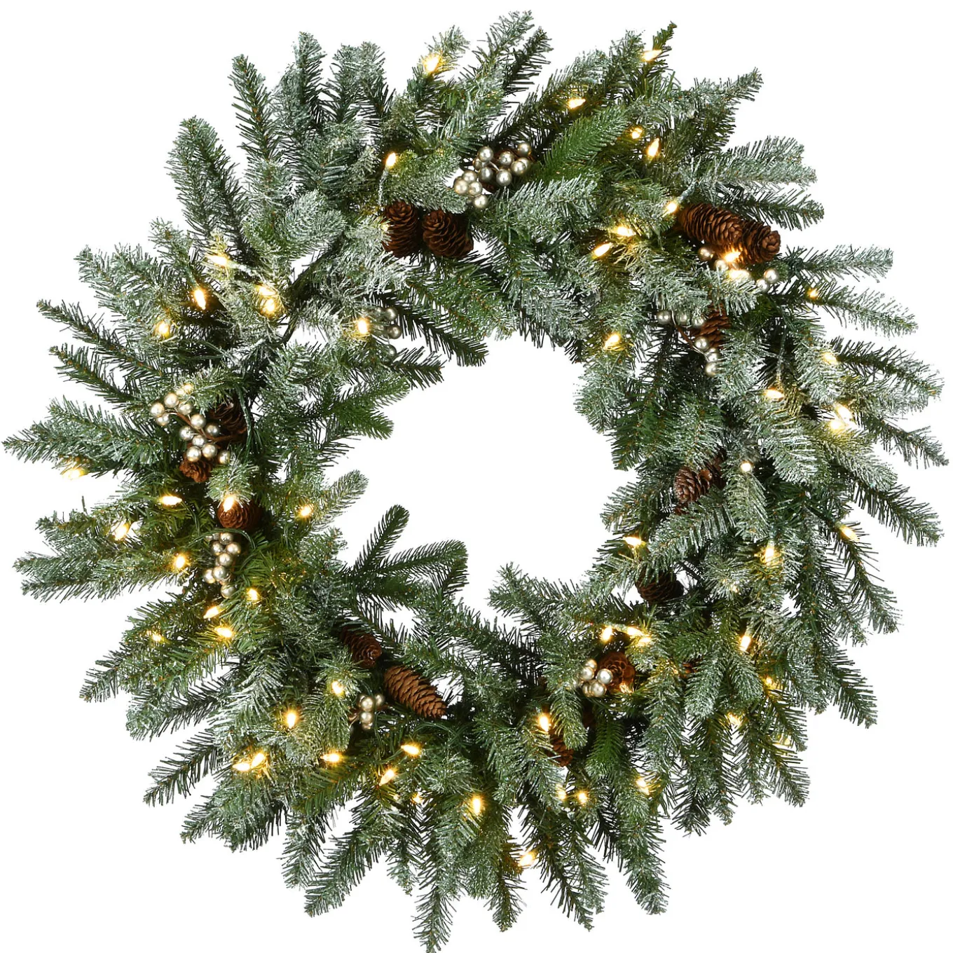 30 in. Pre-Lit Snowy Morgan Spruce Wreath with Twinkly LED Lights
