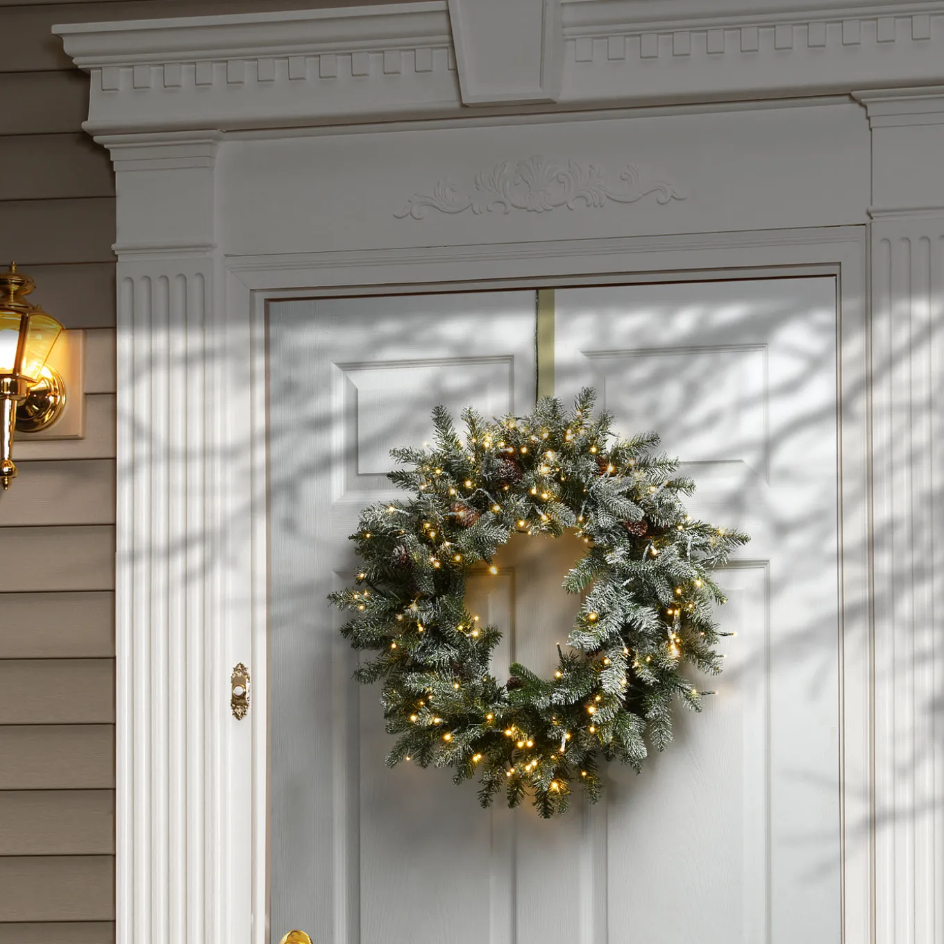 24 in. Pre-Lit Snowy Morgan Spruce Wreath with Dual Color LED Lights