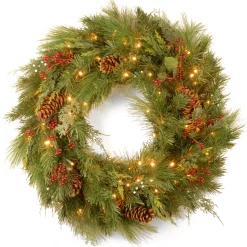 30 in. Pre-Lit White Pine Wreath with Warm White LED Lights