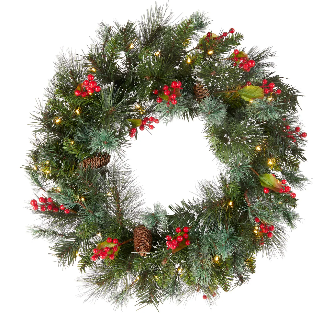 24 in. Pre-Lit Wintry Pine Wreath with LED Lights