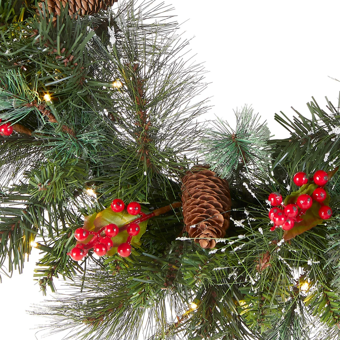 24 in. Pre-Lit Wintry Pine Wreath with LED Lights
