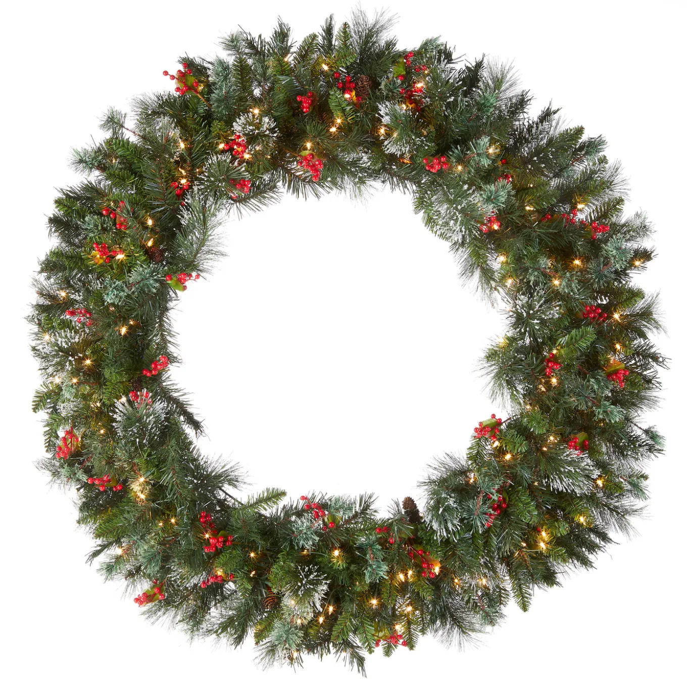 48 in. Pre-Lit Wintry Pine Wreath with Clear Lights