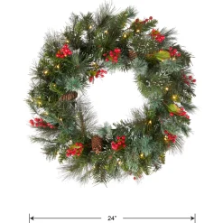 24 in. Pre-Lit Wintry Pine Wreath with Clear Lights