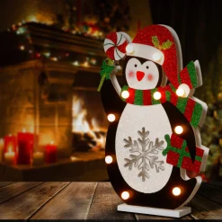 17 in. Pre-Lit Wooden Penguin